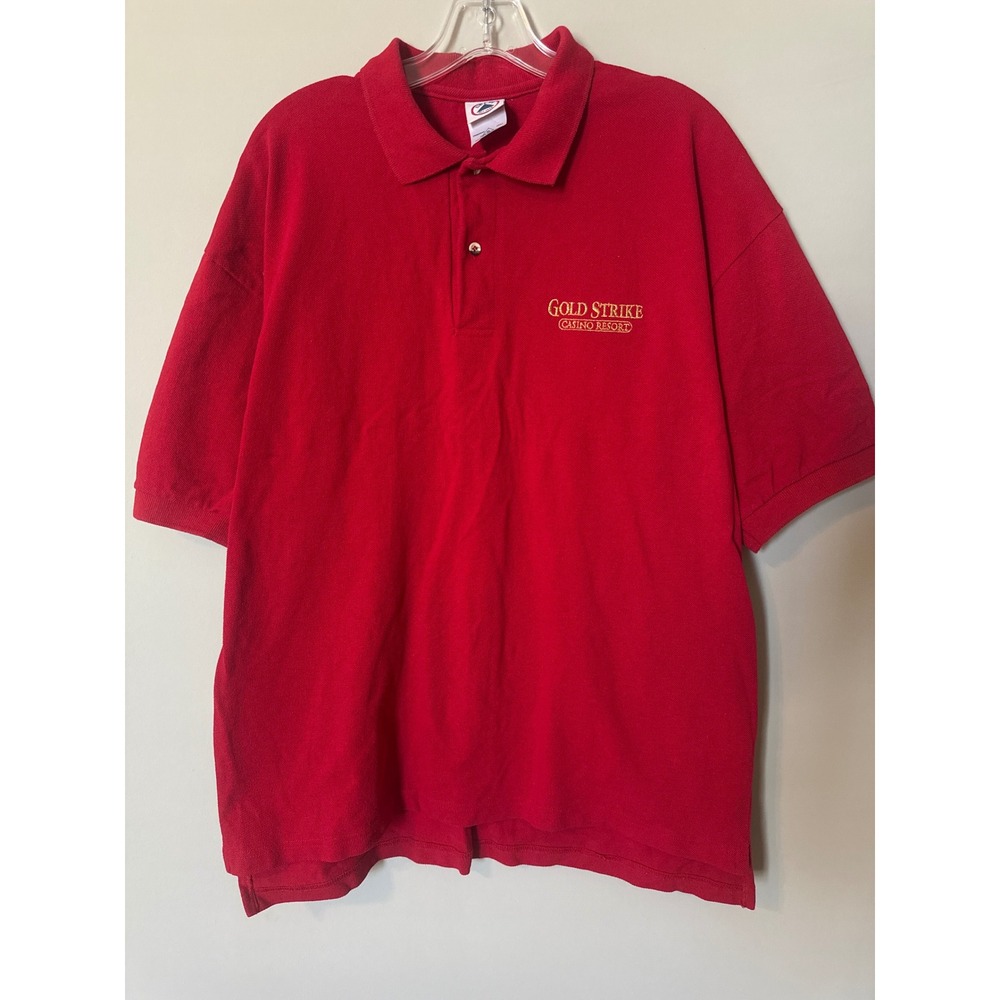 Vintage Delta Gold Strike Casino Resort Polo Shirt Red Cotton Mens XL Short Slv